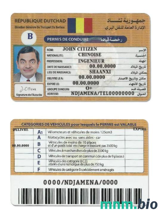 Szablon prawa jazdy Chad(Republique du Tchad) w formacie PSD, ze wszystkimi czcionkami